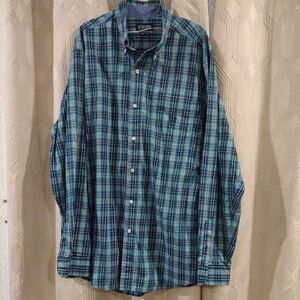 Chaps Men's Teal and Navy Plaid Button Down Shirt